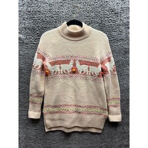 Anthropologie Wool-Blend Aimee Alpaca Llama Pom Sweater Multicolor Women Size XS